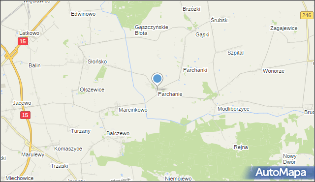 mapa Parchanie, Parchanie na mapie Targeo